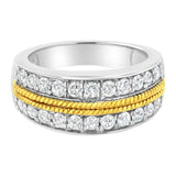 10k Yellow and White Gold Plated Sterling Silver 1 cttw Lab Grown Diamond 2 Row Band Ring (F-G Color, VS2-SI1 Clarity)