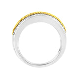 10k Yellow and White Gold Plated Sterling Silver 1 cttw Lab Grown Diamond 2 Row Band Ring (F-G Color, VS2-SI1 Clarity)