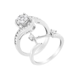 .925 Sterling Silver 3/4 cttw Lab Grown Diamond Engagement Ring and Band Set (F-G Color, VS2-SI1 Clarity)