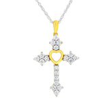 10k Yellow Gold Plated Sterling Silver 3/4 cttw Lab Grown Diamond Cross Pendant Necklace (F-G Color, VS2-SI1 Clarity)