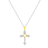 10k Yellow Gold Plated Sterling Silver 3/4 cttw Lab Grown Diamond Cross Pendant Necklace (F-G Color, VS2-SI1 Clarity)