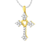 10k Yellow Gold Plated Sterling Silver 3/4 cttw Lab Grown Diamond Cross Pendant Necklace (F-G Color, VS2-SI1 Clarity)