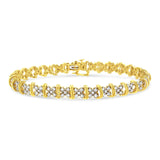 10K Yellow Gold Plated .925 Sterling Silver 2.0 Cttw Round Diamond Cluster "X" Shaped Link Bracelet (H-I Color, I3 Clarity) - 7"