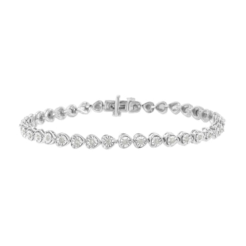 .925 Sterling Silver 1/3 cttw Miracle Set Round-Cut Diamond Heart Link Tennis Bracelet (I-J Color, I2-I3 Clarity) - Size 7