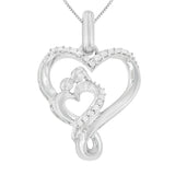 .925 Sterling Silver 1/10 cttw Diamond Mother & Child Double Open Heart 18" Pendant Necklace (I-J Color, I3 Clarity)