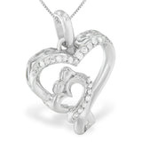 .925 Sterling Silver 1/10 cttw Diamond Mother & Child Double Open Heart 18" Pendant Necklace (I-J Color, I3 Clarity)