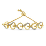 14K Yellow Gold Plated .925 Sterling Silver Diamond Accent Heart Link Bolo Bracelet (H-I Color, I2-I3 Clarity)