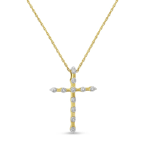 14K Yellow Gold Plated .925 Sterling Silver Miracle Set Diamond Accent Cross 18