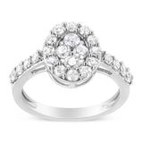 .925 Sterling Silver 1.0 Cttw Brilliant-Cut Diamond Halo-Style Cluster Oval Ring (I-J Color, I3 Clarity)