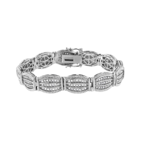 .925 Sterling Silver 3.0 Cttw Prong Set Diamond Art Deco Style Tennis Bracelet (I-J Color, I2-I3 Clarity) - 7.25