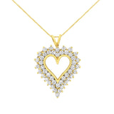 14K Yellow Gold Plated .925 Sterling Silver 4.0 cttw Prong Set, Round-Cut Diamond Heart 18" Pendant (K-L Color, I1-I2 Clarity)