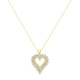 14K Yellow Gold Plated .925 Sterling Silver 4.0 cttw Prong Set, Round-Cut Diamond Heart 18" Pendant (K-L Color, I1-I2 Clarity)