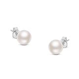 14K Gold Round White Saltwater Akoya Cultured Pearl Stud Earrings AAA+ Quality - Choice of MM Size