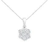 14K White Gold 1 cttw Brilliant Round-Cut Diamond 7 Stone Flower 18" Pendant Necklace (F-G Color, VS1-VS2 Clarity)