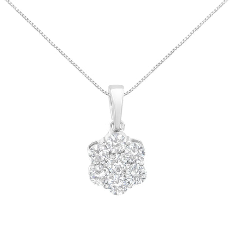 14K White Gold 1 cttw Brilliant Round-Cut Diamond 7 Stone Flower 18