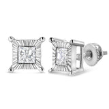 .925 Sterling Silver Miracle Set Princess-cut Diamond Solitaire Stud Earrings (H-I Color, I2-I3 Clarity)