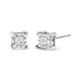 .925 Sterling Silver Miracle Set Princess-cut Diamond Solitaire Stud Earrings (H-I Color, I2-I3 Clarity)