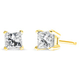 AGS Certified Princess-Cut Square Diamond 4-Prong Solitaire Stud Earrings in 14K Gold (J-K Color, I1-I2 Clarity)