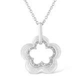 Matte Finished .925 Sterling Silver Diamond Accent Double Flower Shape 18" Satin Finished Pendant Necklace (I-J Color, I1-I2 Clarity)