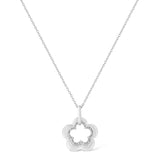 Matte Finished .925 Sterling Silver Diamond Accent Double Flower Shape 18" Satin Finished Pendant Necklace (I-J Color, I1-I2 Clarity)