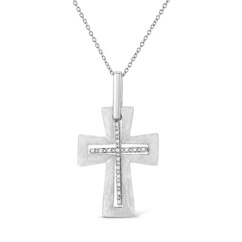 .925 Sterling Silver Prong-Set Diamond Accent Cross 18