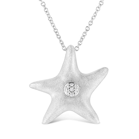 .925 Sterling Silver Prong-Set Diamond Accent Starfish Pendant Necklace (I-J Color, I1-I2 Clarity) - Size 18