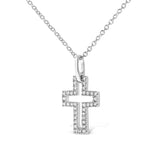 .925 Sterling Silver 1/10 cttw Pave-Set Round-Cut Diamond Open Cross 18" Pendant Necklace (I-J Color, I1-2 Clarity)