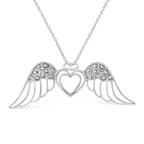 .925 Sterling Silver Pave-Set Diamond Accent Angel Wing 18