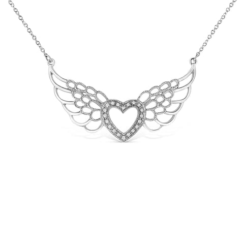 .925 Sterling Silver Pave-Set Diamond Accent Fairy Wing 18