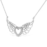 .925 Sterling Silver Pave-Set Diamond Accent Fairy Wing 18" Heart Pendant Necklace (I-J Color, I1-I2 Clarity)