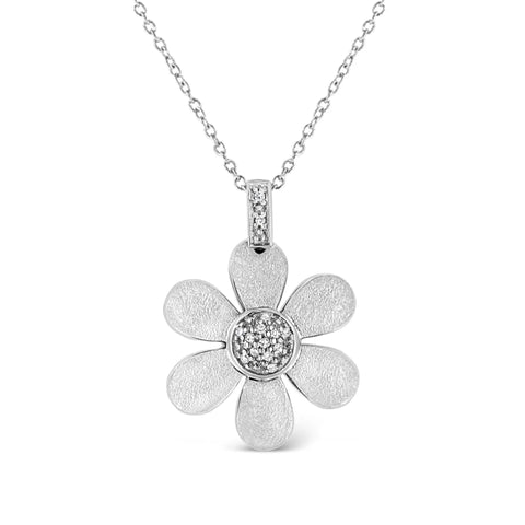 .925 Sterling Silver Pave-Set Diamond Accent Flower 18