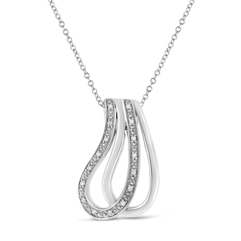 .925 Sterling Silver Pave-Set Diamond Accent Double Curve 18