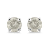 .925 Sterling Silver 4-Prong Round-cut "Salt and Pepper" Diamond Classic Stud Earrings (I-J Color, I3 Clarity)