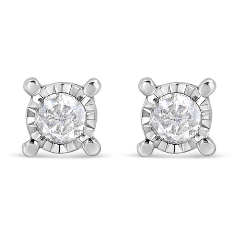 .925 Sterling Silver 1.0 Cttw Round Brilliant-Cut Diamond Miracle-Set Solitaire Stud Earrings (H-I Color, I2-I3 Clarity)