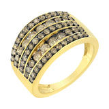 10K Yellow Gold Over .925 Sterling Silver 1 1/2 cttw Black Rhodium Shared-Prong Round-Cut Diamond 5 Row Band Ring (J-K Color, I1-I2 Clarity)