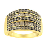 10K Yellow Gold Over .925 Sterling Silver 1 1/2 cttw Black Rhodium Shared-Prong Round-Cut Diamond 5 Row Band Ring (J-K Color, I1-I2 Clarity)