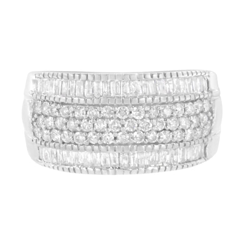 .925 Sterling Silver 1cttw Multi-Row Round and Baguette-Cut Diamond Modern Band Ring (I2-I3 Clarity, H-I Color)