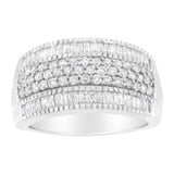 .925 Sterling Silver 1cttw Multi-Row Round and Baguette-Cut Diamond Modern Band Ring (I2-I3 Clarity, H-I Color)