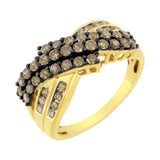 10K Yellow Gold Plated .925 Sterling Silver and Black Rhodium 1 cttw Prong and Channel-Set Round-Cut Diamond Modern Bypass Ring (J-K Color, I1-I2 Clarity)