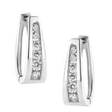 14k White Gold Channel-Set Brilliant Round-Cut Diamond Hoop Earrings (I-J Color, I2-I3 Clarity)