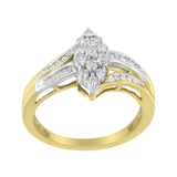 10K Yellow and White Gold 1/2 Cttw Diamond Marquise Shaped Cluster Split Shank Ring (H-I Color, SI2-I1 Clarity)