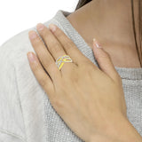 10K Yellow Gold Plated .925 Sterling Silver 1/10 Cttw Diamond Multi Row Crossover Ring Band (I-J Color, I1-I2 Clarity)