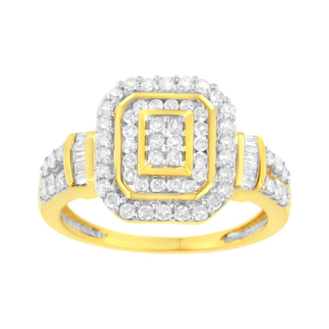 10K Yellow Gold Plated .925 Sterling Silver 3/4 Cttw Diamond Cluster Ring (I-J color, I1-I2 Clarity)