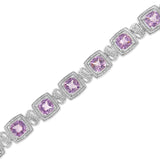 .925 Sterling Silver 7x7 mm Cushion Cut Purple Amethyst and 1/10 cttw Round Cut Diamond Square Shape Tennis Bracelet (I-J Color, I1-I2 Clarity) - 7"