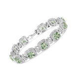 .925 Sterling Silver 7x7 mm Cushion Cut Green Amethyst and 1/10 cttw Single Cut Diamond Square Shape Tennis Bracelet (I-J Color, I1-I2 Clarity) - 7"