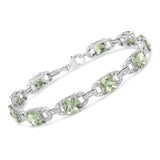 .925 Sterling Silver 7x7 mm Cushion Cut Green Amethyst and 1/20 cttw Round Cut Diamond Fashion Tennis Bracelet (I-J Color, I1-I2 Clarity) - 7"