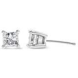 AGS Certified 1/4 Cttw Princess-Cut Square Diamond 4-Prong Solitaire Stud Earrings in 14K White Gold (H-I Color, I1-I2 Clarity)