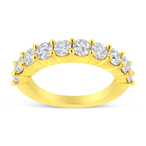 14K Yellow Gold Plated .925 Sterling Silver 2.0 Cttw Round Brilliant Cut Diamond 10 Stone Anniversary Band Ring (J-K Color, I1-I2 Clarity) - Pack Of: 1