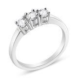 .925 Sterling Silver 1/2 Cttw Miracle Set Round Diamond Three Stone Illusion Plate Ring (I-J Color, I2-I3 Clarity)