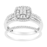 10K White Gold 1/2 cttw Round and Princess-Cut Diamond Engagement Ring and Band Set (H-I Color, I1-I2 Clarity) - Pack Of: 1